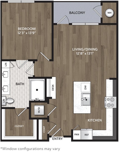 Floor plan for 1 bed, 1 bath, 804 sqft